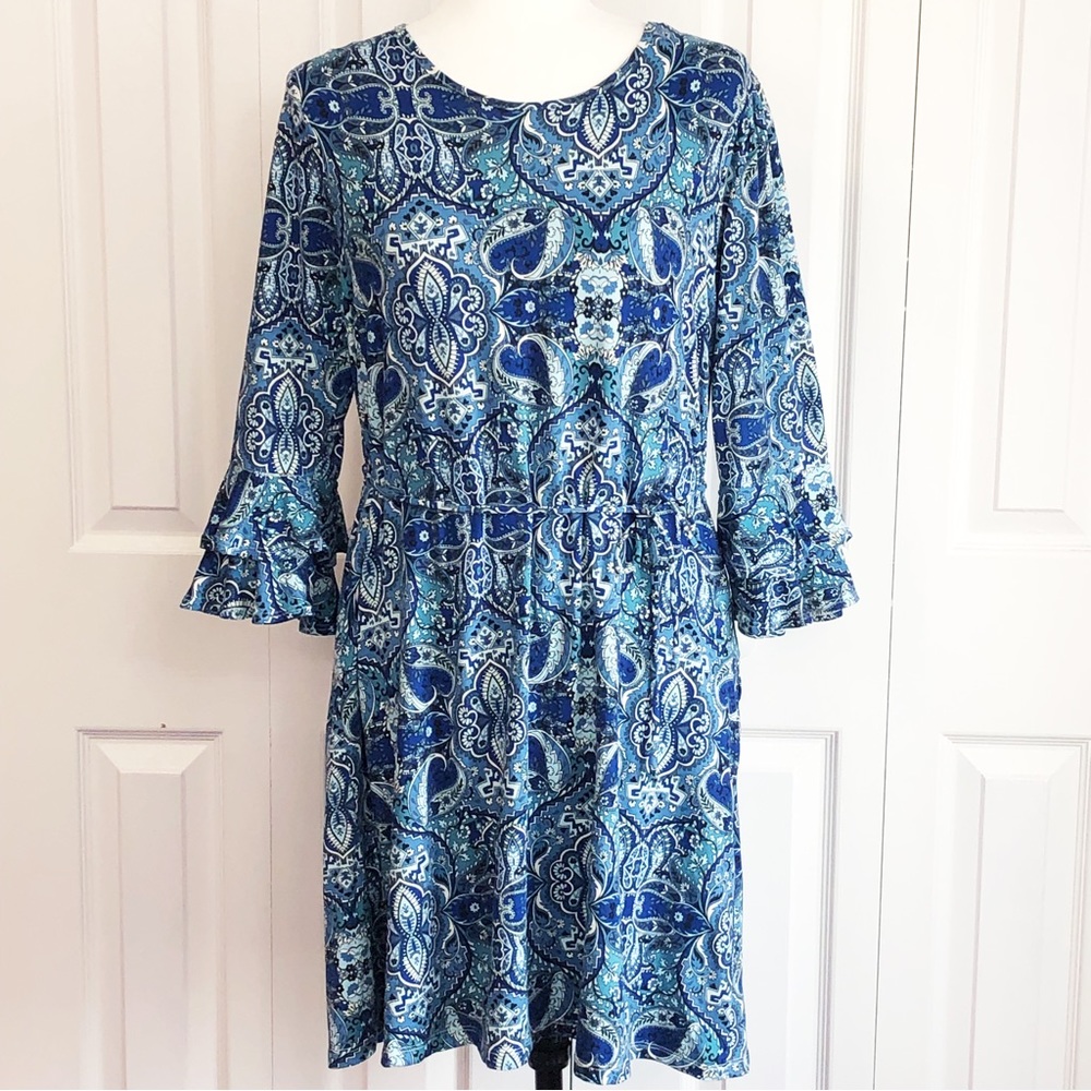Speechless Kids Blue Paisley Bell Sleeve Shift Dress 18.5